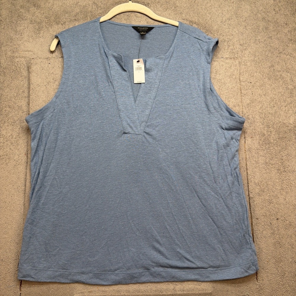 Banana Republic Linen Blend Top Women's Sleeveless V Neck Blue Large NWT